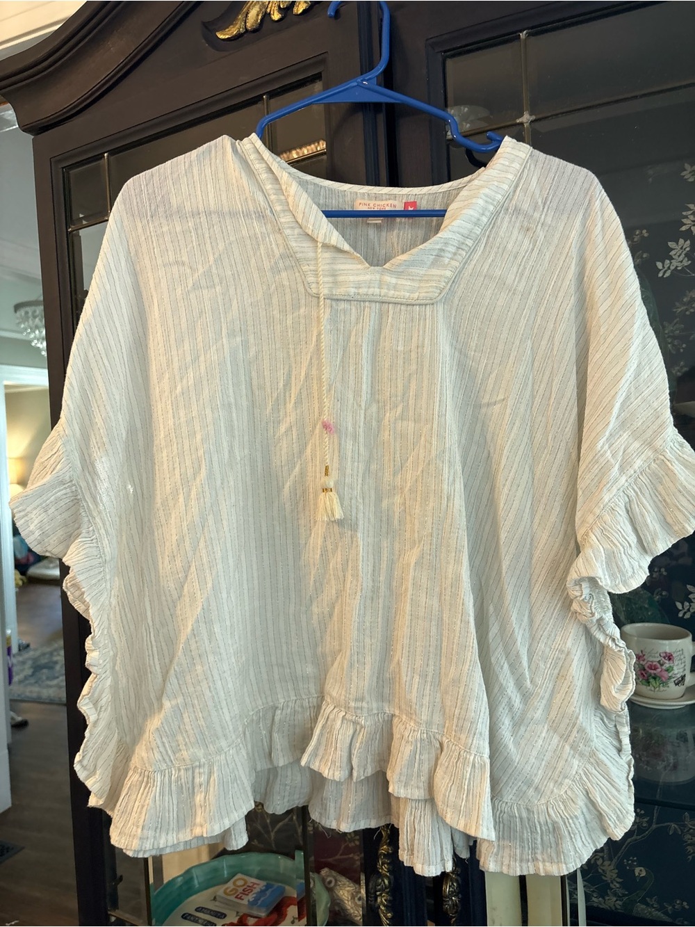 Pink Chicken Cream Striped Ruffle-Hem Tunic